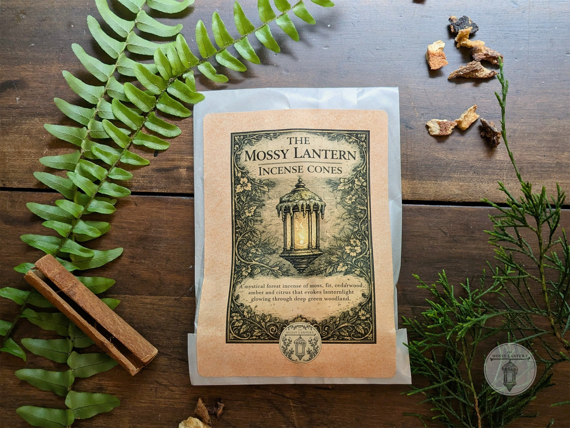 The Mossy Lantern (Cedarwood + Cinnamon + Orange) Natural Incense Cones