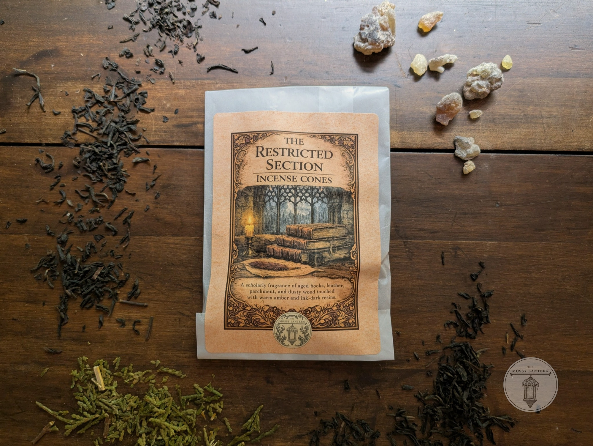 The Restricted Section (Frankincense + Patchouli + Black Tea) Natural Incense Cones