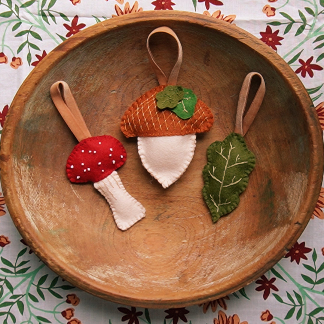 Woodland Trio Wool Felt Embroidery Ornament Kit - 3 DIY Felt Ornaments