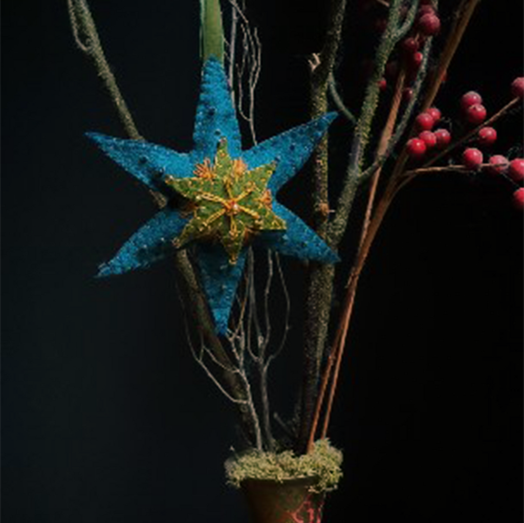 Guiding Star: Evergreen - Wool Felt Embroidery Ornament Kit - DIY Star Ornament