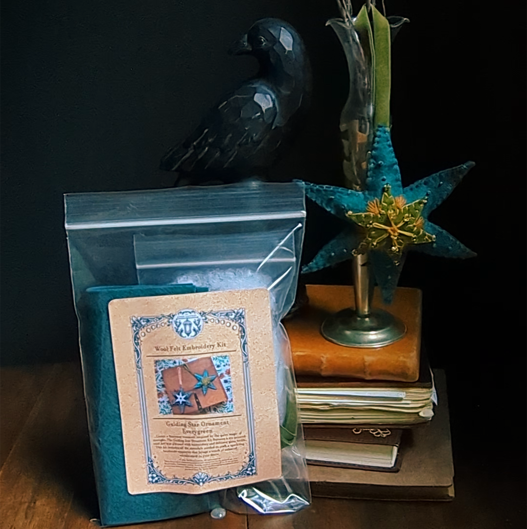 Guiding Star: Evergreen - Wool Felt Embroidery Ornament Kit - DIY Star Ornament