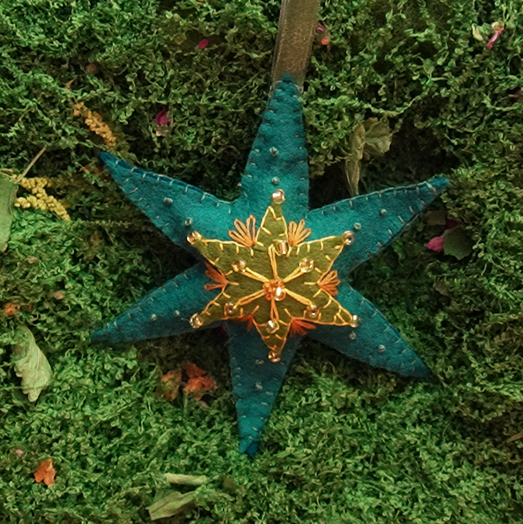 Guiding Star: Evergreen - Wool Felt Embroidery Ornament Kit - DIY Star Ornament