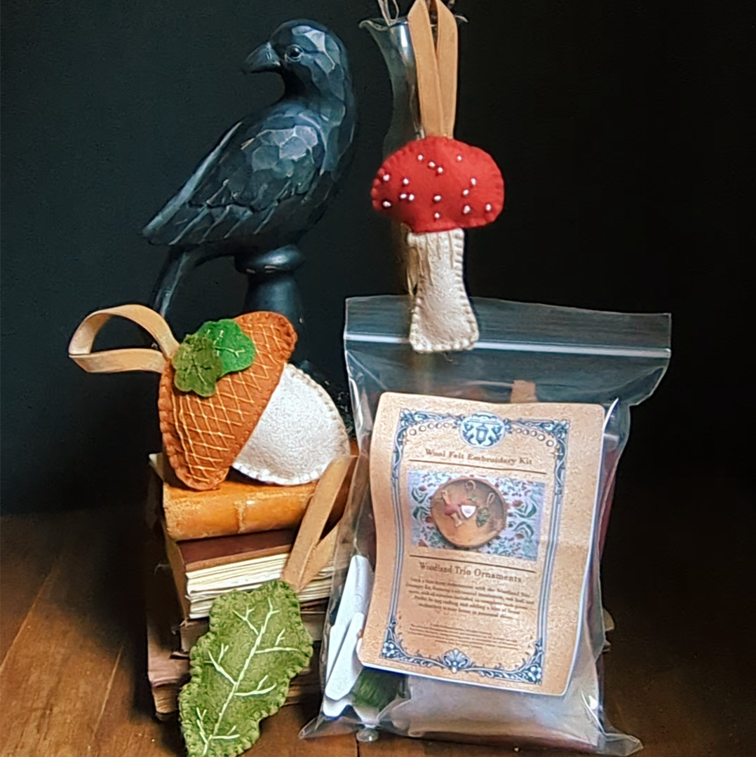 Woodland Trio Wool Felt Embroidery Ornament Kit - 3 DIY Felt Ornaments