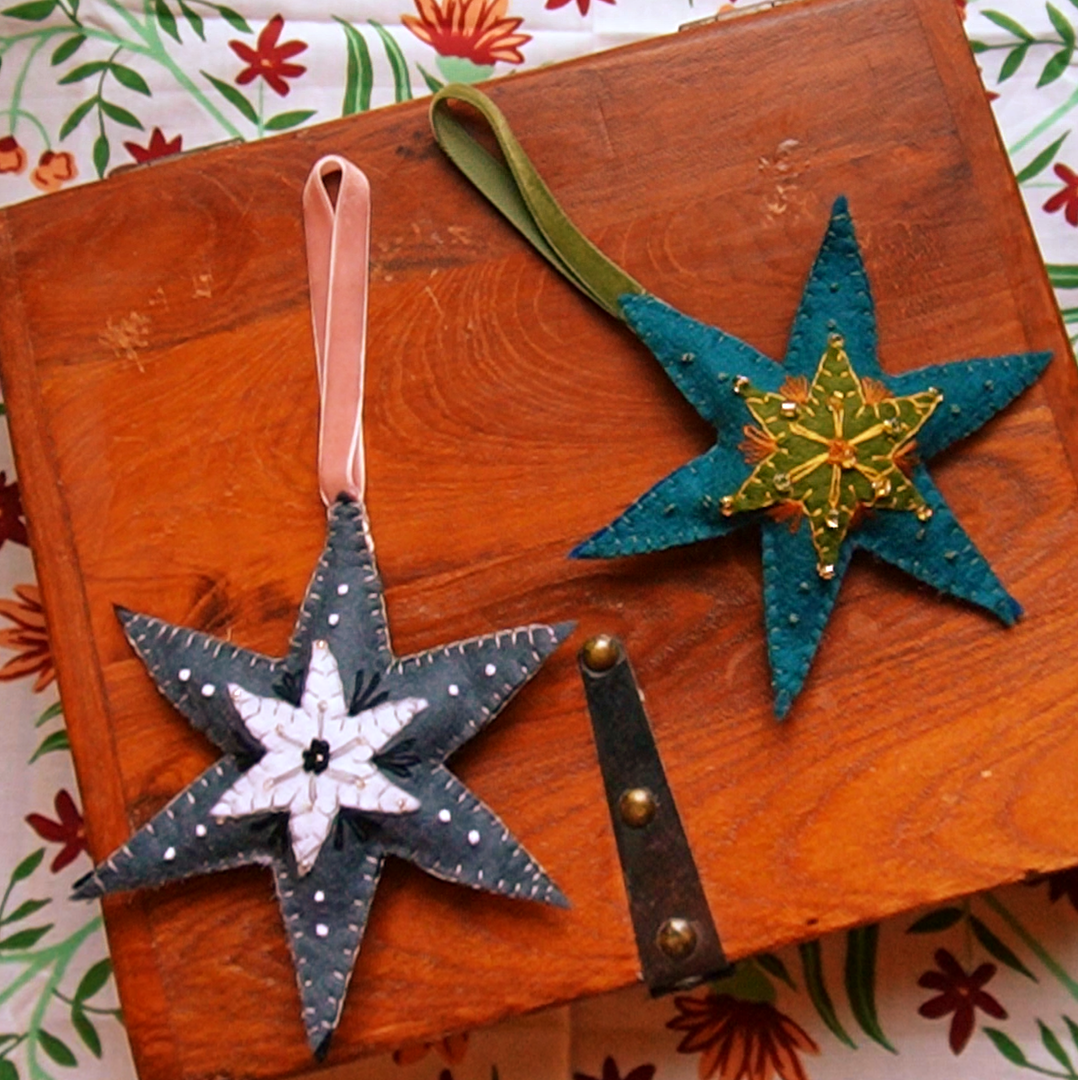 Guiding Star: Evergreen - Wool Felt Embroidery Ornament Kit - DIY Star Ornament