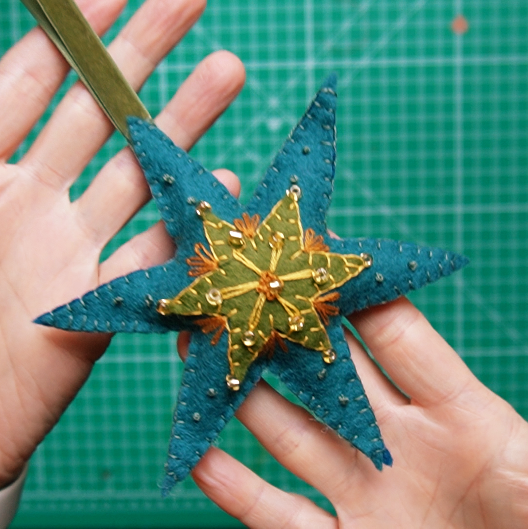 Guiding Star: Evergreen - Wool Felt Embroidery Ornament Kit - DIY Star Ornament