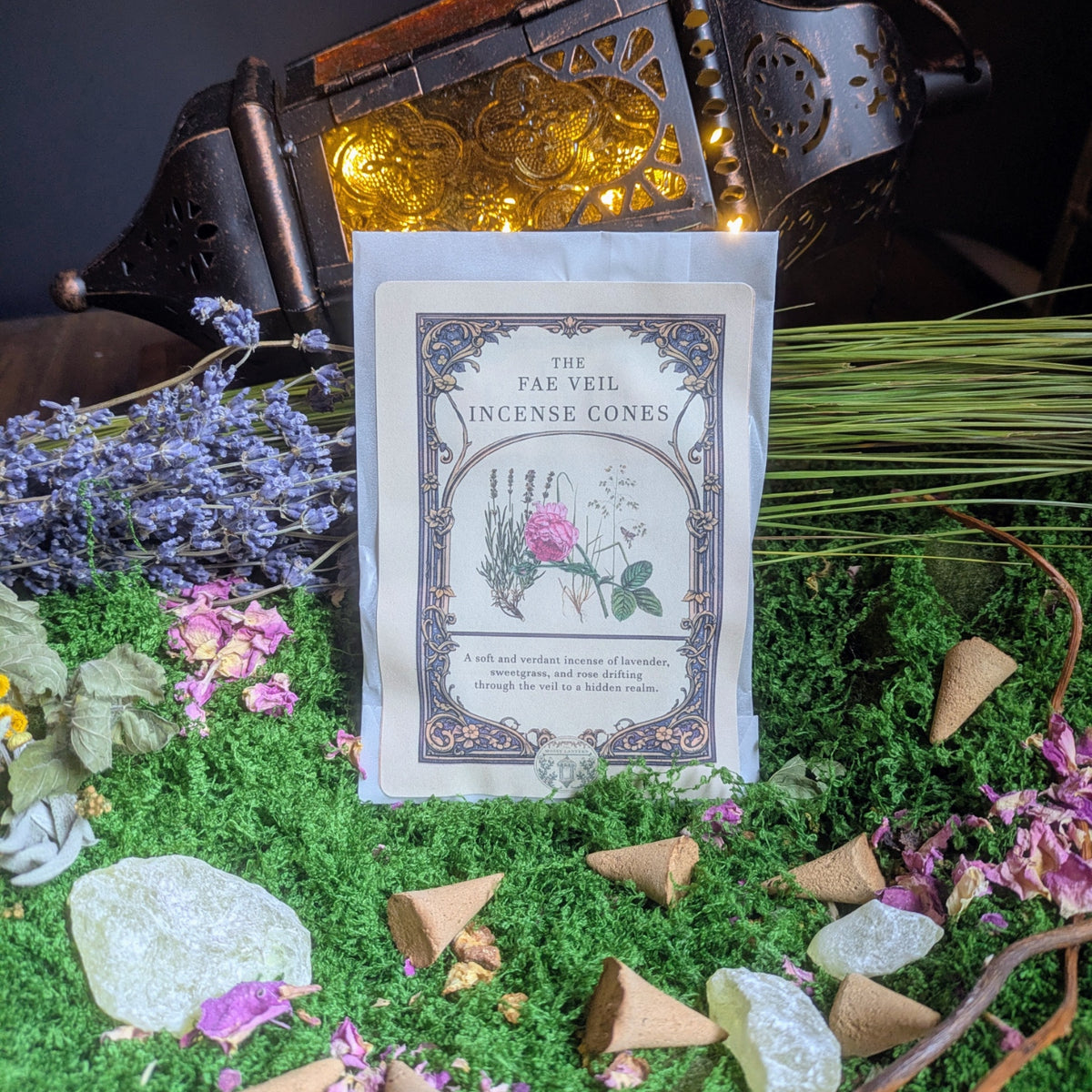 The Fae Veil (Sweetgrass + Lavender + Rose) Natural Incense Cones